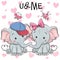 Two Cute Cartoon Elephants and butterflies