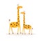 Two cute cartoon giraffe flat illustrations.