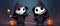 Two cute cartoon grim reapers at Happy Halloween background.