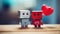 two cute cartoon robots in love