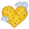 Two cute curious mice on a big cheese heart.