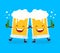 Two cute dancing fun friend drunk beer glasses