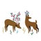 Two cute doodle deers with pink flowers on their antlers.