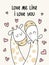 Two cute flat giraffes. Love me like I love you vector cartoon illustration poster