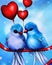 Two Cute Fluffy Blue Valentine Love Birds