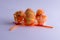 Two cute fluffy Orange chicks waiting with Easter Egg to hatch, tied with ribbon