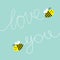 Two cute flying bee. Dash line Love you text in the sky. Greeting card. Baby background. Flat design.