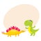 Two cute and funny baby dinosaur characters - stegosaurus and tyrannosaurus