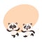 Two cute, funny baby panda characters running, hurrying, jumping happily