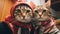 Two cute funny cats take a selfie. Neural network AI generated