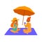 Two cute girls eating ice cream on the beach isolated vector illustration