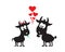 Two Cute Goats silhouettes in love and red hearts illustration. Cartoon character. Valentine greeting card design