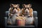 Two cute hamsters wearing glasses and enjoying snacks during the movie. Generative AI