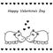 Two cute hippos in love. Valentine`s day greeting card. Happy Valentine`s day text. Hand drawn vector illustration