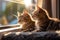 Two cute kitten looking out the window Generative Ai