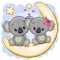 Two Cute Koalas is sitting on the moon