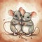 Two cute mice in love, drawing in a watercolor style