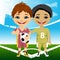 Two cute multiracial youth soccer players