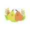 Two cute pears. Kawaii characters. The concept of friendship, love, and mutual understanding. Hand drawn Vector illustration