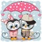 Two Cute Penguins with umbrella under the rain