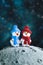 Two cute plasticine snowmen on the Moon