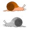Two cute snails, cartoon on a white background.