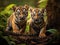 Two cute sumatran tiger cubs playing