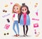 Two cute teenage girls.Children style stickers