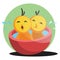 Two cute yellow chick bathing illustration web vector