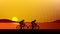 Two cyclist cycling on the beach on sunset or sunrise vector illustration
