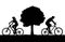 Two cyclists silhouettes outdoors vector background