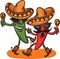 Two dancing cartoon mexican peppers