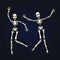 Two dancing skeleton. Vector illustration, isolated on black.