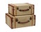 Two Deco Wood Burlap Suitcases