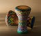 Two decorated colorful pottery goblet drums chalice drum, tarabuka, darbuka