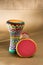 Two decorated colorful pottery goblet drums chalice drum, tarabuka, darbuka