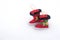 Two decorative christmas boots on snow white background. Christmas holiday background with Santa boots, copy space