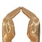 Two decorative golden hands with slightly bent fingers on a white background. Side view. 3d rendering