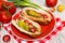 Two Delicious Hot Dogs With Tomato and Pepper