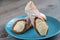 Two delicious typical Sicilian cannoli filled with ricotta chse cream