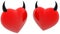 Two devils concept hearts with horns in opposite.Family relationship problems concept