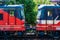 Two diesel locomotives facing each other