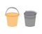 Two different buckets for cleaning. Washing floor pail. Plastic orange water bucket and metal galvanized gray bucket