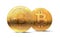 Two different golden bitcoins as possible split of bitcoin cryptocurrency into two currencies isolated on white background