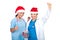 Two doctors women with Santa hats cheering