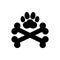 Two dog crossbones and paw print. Crossed bones icon and logo design. Silhouette. Isolated vector illustration.