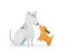 Two dogs animal pets puppies playing jumping buddies colorful humorous cartoon.