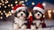 two dogs in santa claus hats A charming Havanese puppy dog with a jolly Santa hat, sitting