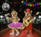 Two dogs singing in nightclub