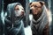 Two dogs winter mood, friendship and love, creative digital illustration painting